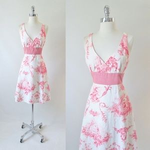 Red Toile Linen & Gingham A Line Picnic Tea Dress